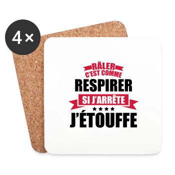 râler c'est comme respirer si j'arrête j'étouffe - Dessous de verre (lot de 4) - blanc - Devant