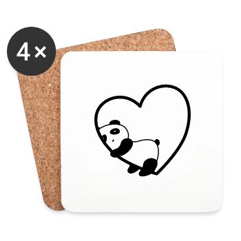 Panda Heart Love Vegan Bear Sweet Gift Valentine - Coasters (set of 4) - white - Front