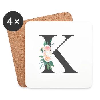 Personalisierbar Monogramm Pastell Floral K - Untersetzer (4er-Set) - Weiß - Vorne