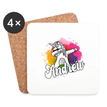ANDREW - Beautiful Boy Name with Cool Unicorn - Coasters (set of 4) - white - Front