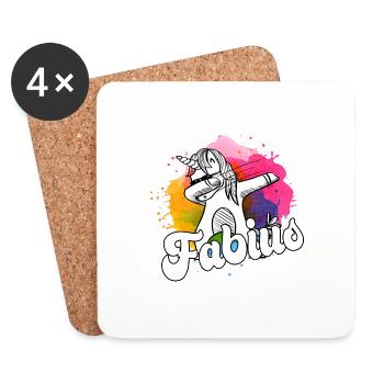 FABIUS - Beau nom de garçon avec licorne cool - Dessous de verre (lot de 4) - blanc - Devant