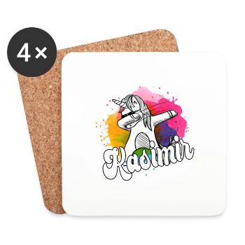 KASIMIR - Schöner Jungen Name mit Coolem Einhorn - Untersetzer (4er-Set) - Weiß - Vorne