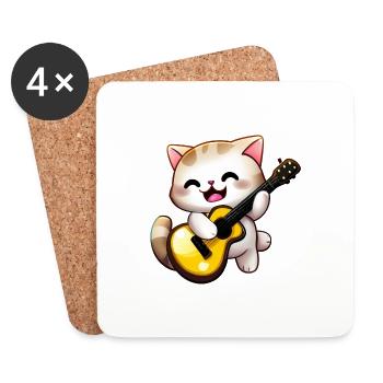 Chat avec guitare - Dessous de verre (lot de 4) - blanc - Devant