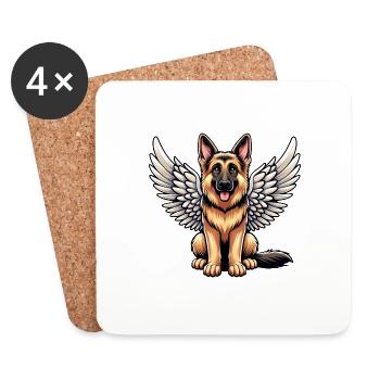 German Shepherd Angel - Guardian with Wings - Coasters (set of 4) - white - Front