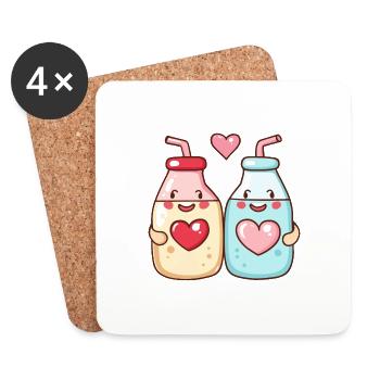 Lait Couple Amour Coeur Saint Valentin - Dessous de verre (lot de 4) - blanc - Devant