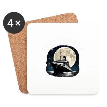 Seas The Day Cruise Ship Vacation Group Matching - Coasters (set of 4) - white - Front