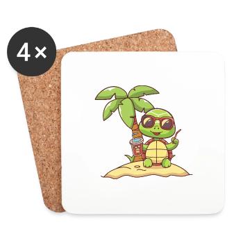 Schildkröte Insel Sommer Palme - Untersetzer (4er-Set) - Weiß - Vorne