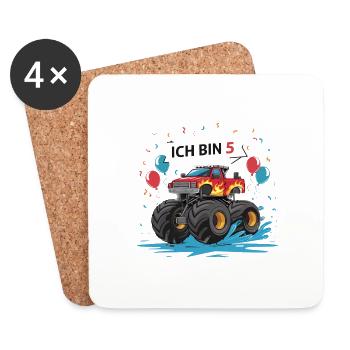 Monster Truck - Ich bin 5 - Einzigartiges Geschenk - Untersetzer (4er-Set) - Weiß - Vorne