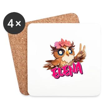 ELENA - Beautiful girl name with cute OWL - Coasters (set of 4) - white - Front