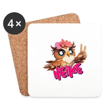 HEIKE - Beau nom de fille avec hibou mignon - Dessous de verre (lot de 4) - blanc - Devant