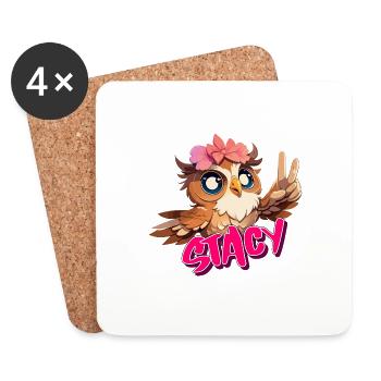STACY - Beautiful Girl Name with Cute OWL - Coasters (set of 4) - white - Front