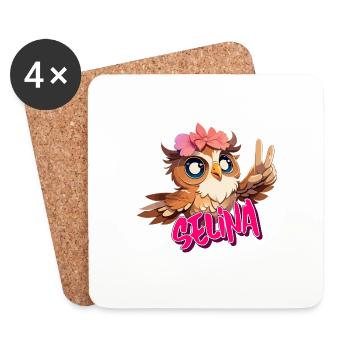 SELINA - Beau nom de fille avec hibou mignon - Dessous de verre (lot de 4) - blanc - Devant