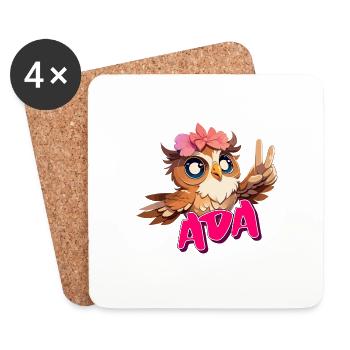 ADA - Beautiful Girl Name with Cute OWL - Coasters (set of 4) - white - Front