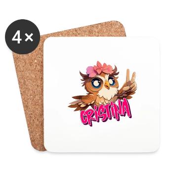 CRISTINA - Beau prénom de fille avec hibou mignon - Dessous de verre (lot de 4) - blanc - Devant