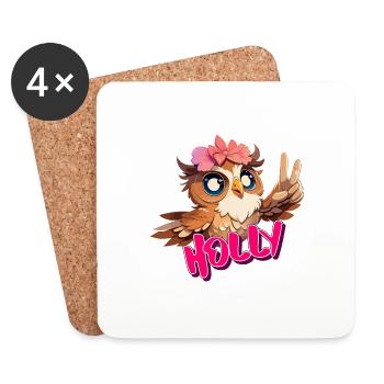 HOLLY - Schöner Mädchen Name mit süßer EULE - Untersetzer (4er-Set) - Weiß - Vorne