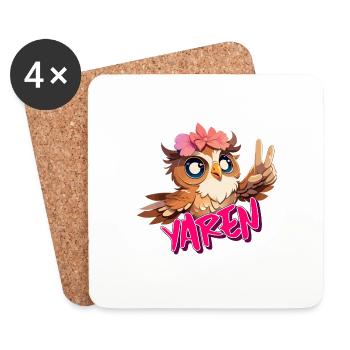 YAREN - Beau nom de fille avec un hibou mignon - Dessous de verre (lot de 4) - blanc - Devant