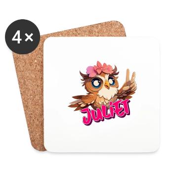 JULIET - Beautiful girl name with cute OWL - Coasters (set of 4) - white - Front