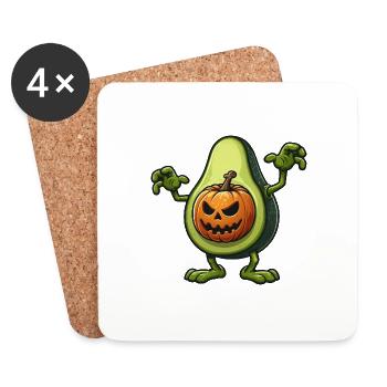 Avocat effrayant monstre Halloween Vegan Dessin animé - Dessous de verre (lot de 4) - blanc - Devant