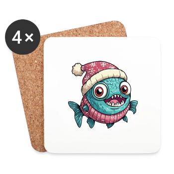 Piranha Fish Christmas - Coasters (set of 4) - white - Front