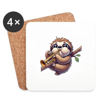 Sloth playing trumpet funny cartoon musician - Coasters (set of 4) - white - Front