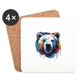 Polar Bear Head Portrait Animal Polar Bear Pop Art - Coasters (set of 4) - white - Front