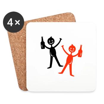 Beer Drinking Stick Figure - Coasters (set of 4) - white - Front