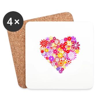 BLUMEN HERZ - Untersetzer (4er-Set) - Weiß - Vorne