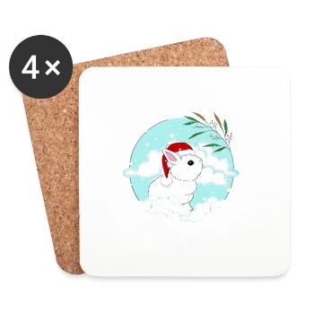 Doux lapin de Noël avec casquette de Noël Winte de Noël - Dessous de verre (lot de 4) - blanc - Devant