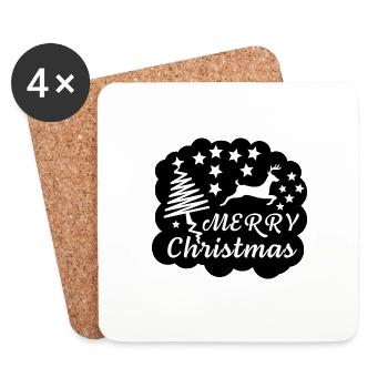 Frohe Weihnachten mit Rentier, Baum und Sternen - Untersetzer (4er-Set) - Weiß - Vorne