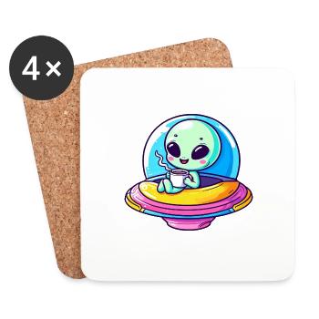 Un extraterrestre mignon comique extraterrestre dans UFO avec - Dessous de verre (lot de 4) - blanc - Devant