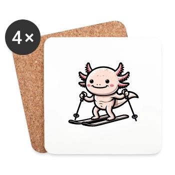 Cute axolotl skiing in winter in the - Coasters (set of 4) - white - Front