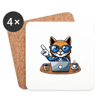 Chat et matou au bureau - patron avec café PDG - Dessous de verre (lot de 4) - blanc - Devant