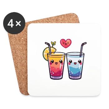 Cocktail Couple Amour Coeur Saint Valentin - Dessous de verre (lot de 4) - blanc - Devant