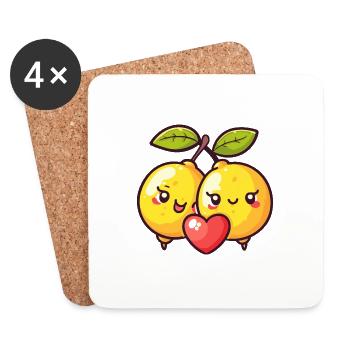 Citron Couple Amour Coeur Drôle - Dessous de verre (lot de 4) - blanc - Devant