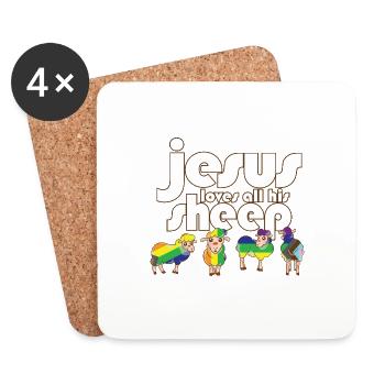 Proud Ally Jesus Loves All His Sheep LGBTQ Gay - Coasters (set of 4) - white - Front