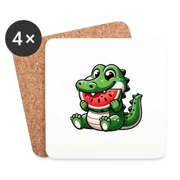 Krokodil Mit Wassermelone Fruchtig Niedlich - Untersetzer (4er-Set) - Weiß - Vorne