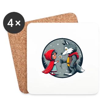 Petit Chaperon Rouge Loup Conte de fées Fleur pour enfants Personnage de conte de fées - Dessous de verre (lot de 4) - blanc - Devant