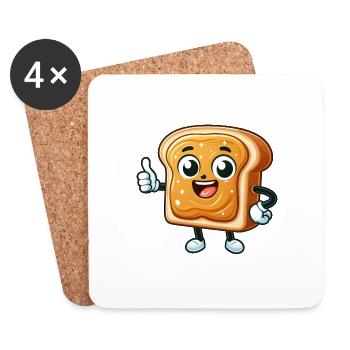 Happy Toast Cartoon Thumbs Up Funny - Coasters (set of 4) - white - Front