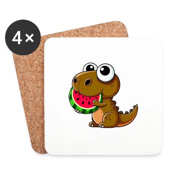 T-Rex avec Dessin animé d’été pastèque - Dessous de verre (lot de 4) - blanc - Devant