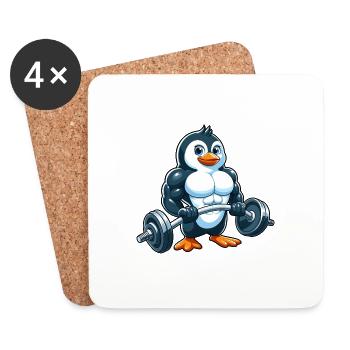Starker Pinguin Gewichtheben Comic Cartoon - Untersetzer (4er-Set) - Weiß - Vorne