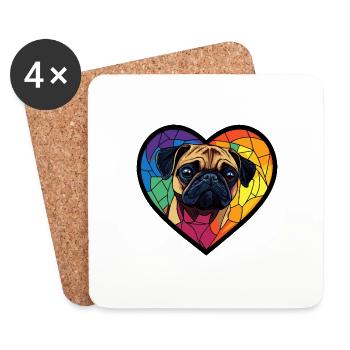Carlin Chien Cœur Chien Amour - Dessous de verre (lot de 4) - blanc - Devant