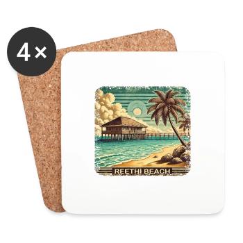 Reethi Beach Maldives Retro Summer Grunge Beach - Coasters (set of 4) - white - Front