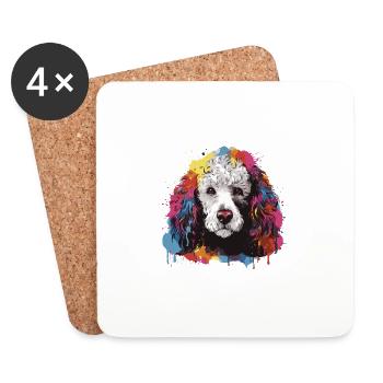 Pudel Hund Kopf Porträt Pop Art - Untersetzer (4er-Set) - Weiß - Vorne
