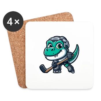 Dino T-Rex dinosaur playing hockey - Coasters (set of 4) - white - Front