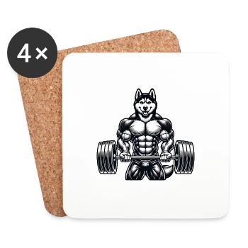 Cool Husky Fitness Bodybuilder Entraînement Dessin animé - Dessous de verre (lot de 4) - blanc - Devant