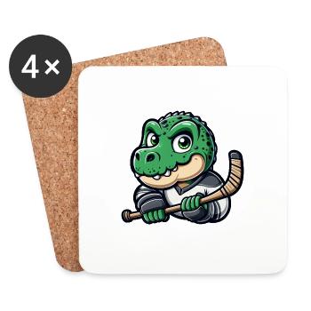 Dino T-Rex Hockey Player Dinosaur - Coasters (set of 4) - white - Front