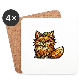 Version cubisme du Renard Orange - Dessous de verre (lot de 4) - blanc - Devant