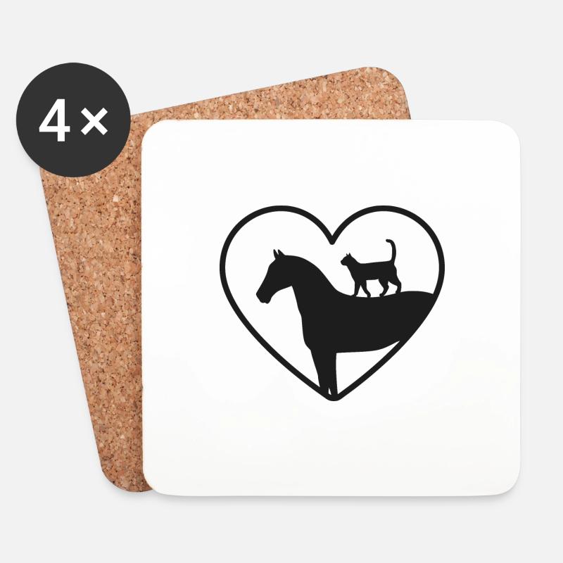 Pferd Katze Herz Liebe - Untersetzer (4er-Set) - Weiß