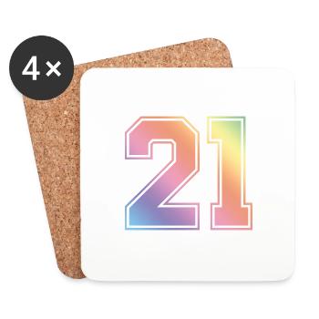 21 Numéro coloré - Dessous de verre (lot de 4) - blanc - Devant
