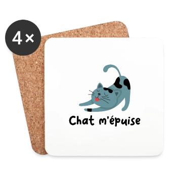 Chat m épuise Cadeau humour personnalisé - Dessous de verre (lot de 4) - blanc - Devant